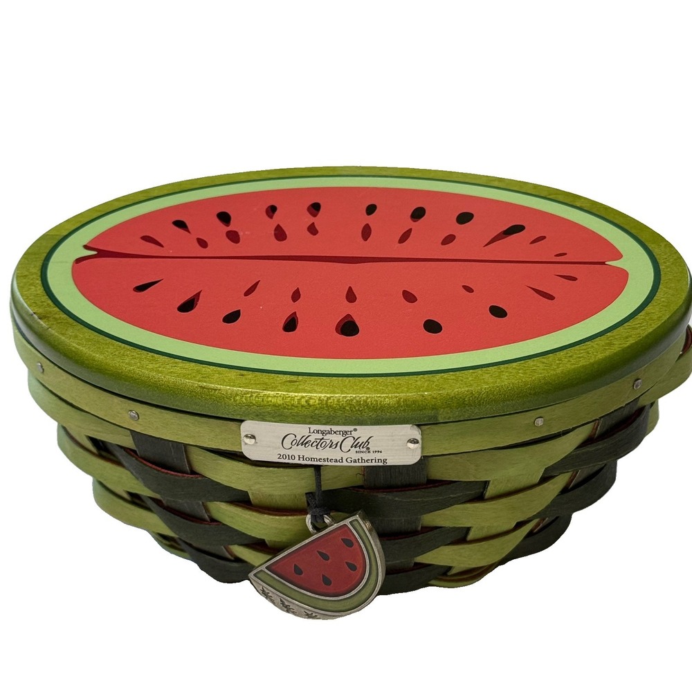 2010 Collectors Club Longaberger Watermelon 7" Basket With Liner & Tie On
